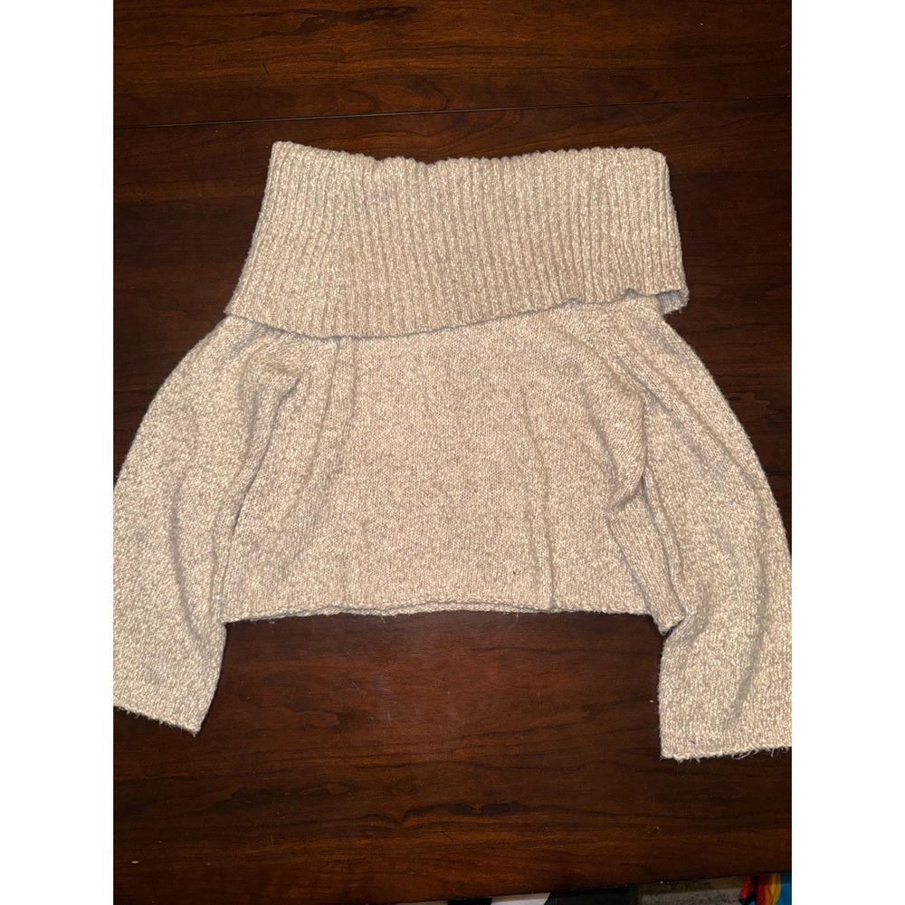 Aerie Womens XL Off The Shoulder Cropped Sweater Oatmeal Marl Knit Beige - Picture 4 of 4